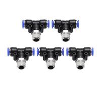 sourcing map 5pcs Air Line Fitting 8mm Tube OD x NPT 1/4 Thread PT4-U Pneumatic Male Branch Tee Quick Push to Connect Brass Air Line Hose for Industry Air System