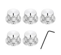 sourcing map 5Pcs Aluminium Knurled Potentiometer Knobs 1/4" Volume Tone Control Top Hat Knob for Guitar Instruments Audio Mixer Amplifier Silver