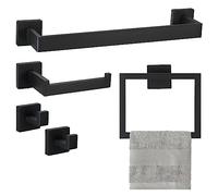 sourcing map 5pcs Bathroom Hardware Set, 15.7 Inch Stainless Steel Towel Bar Set, Toilet Paper Holder, 2 Towel Hooks Wall Mounted Bathroom Accessories Kit Black