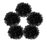 Sourcing Map 5Pcs Black Paper Pom Poms, 6 Inch Paper Flowers for Birthdays & Festivals