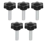 Sourcing Map 5Pcs Black Stainless Steel & Plastic T-Shaped Knob, 25mm Dia, 1/4"-20 Male Thread, Plum Hex Shaped Grips, Hand Tightening