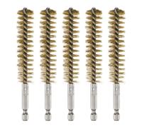 sourcing map 5Pcs Bore Brush Brass 18mm Dia Cleaning Twisted Bronze Wire Brush Tube Pipe Cleaner with Handle 1/4 Inch Hex Shank for Tubes, Ports, Bearings