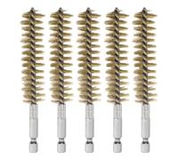 sourcing map 5Pcs Bore Brush Brass 19mm Dia Cleaning Twisted Bronze Wire Brush Tube Pipe Cleaner with Handle 1/4 Inch Hex Shank for Tubes, Ports, Bearings