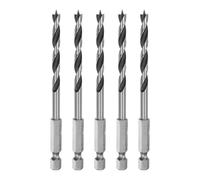 sourcing map 5pcs Brad Point Drill Bit 5mm (1/5") Dia Bearing Steel 1/4" Hex Shank Wood Drill Bits 2.01" Working Length Spiral Twist Drilling Tool for Woodworking Softwood Plywood Plastic