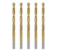 sourcing map 5pcs Brad Point Drill Bits 3.5mm(9/64") Dia HSS4241 Straight Round Shank Metric Brad Point Spiral Twist Drill Bits for Carpenter Woodworking Plastic Rubber, Golden