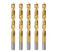 sourcing map 5pcs Brad Point Drill Bits 9.5mm(3/8") Dia HSS4241 Straight Round Shank Metric Brad Point Spiral Twist Drill Bits for Carpenter Woodworking Plastic Rubber, Golden