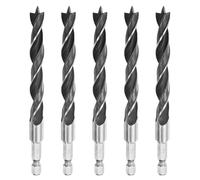 sourcing map 5pcs Brad Point Drill Bits Set 3/8" Dia High Carbon Steel Spiral Wood Twist Drill Bits with 1/4" Hex Shank for Drilling Softwood Hardwood Composite Wood MDF Plywood Particleboard