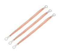 sourcing map 5Pcs Braided Ground Strap 10" x 0.4" Copper Universal Automotive Flexible Bare Flat Ground Strap Connectors with Terminal Plugs for Most Car Vehicle