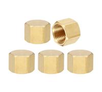 sourcing map 5Pcs Brass Compression Cap Fitting Stop Valve Cap 1/4" NPT Hex Thread Pipe Fitting Flare Cap Tubing Ends Sealing Cap for Air Conditioner, Water, Air, Gas Line (Gold Tone)