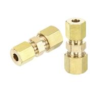 sourcing map 5Pcs Brass Compression Tube Fitting, 3/16" Tube OD x 1/4" Tube OD Connector Straight Coupling Adapter Union Fittings