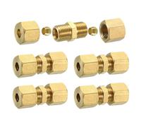 sourcing map 5Pcs Brass Compression Tube Fitting, 6mm Tube OD Connector, NPT Thread Compression Union Connectors & Compression Sleeves Ferrules, Brass Straight Coupling Adapter