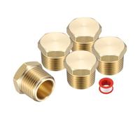 sourcing map 5Pcs Brass Hex Head Plug Compression Cap Fitting Stop Valve Cap, 3/8" NPT Hex Thread Pipe Fitting Flare Cap Tubing Ends Sealing Cap with PTFE Tape for Air Conditioner, Water, Gold