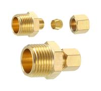 sourcing map 5Pcs Brass Pipe Fitting, 1/4" OD x 1/2" NPT Male Brass Compression Tube Fitting, Brass Compression Union Connector, Brass Straight Coupling Adapter Fitting Fit 1/4" Pipe