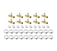 sourcing map 5pcs Brass Tee Barb Fittings, 3-Ways Tee 3/4" x 1/2" x 3/4" Barbed Hose Reducer, Tee Brass Barb Fitting Reducer with 15pcs Hose Clamps for Water Fuel Air