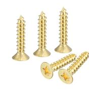 sourcing map 5Pcs Brass Wood Screws, M6 x 30mm Phillips Flat Head Self Tapping Screw WoodWorking Screw for Door Hinges, Wooden Furniture, Home Appliances
