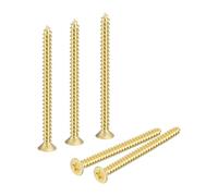 sourcing map 5Pcs Brass Wood Screws, M6 x 60mm Phillips Flat Head Self Tapping Screw WoodWorking Screw for Door Hinges, Wooden Furniture, Home Appliances