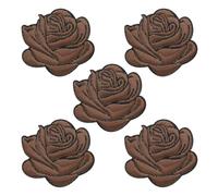 sourcing map 5Pcs Brown Rose Embroidered Patch Appliques,3D Flower Sew/Iron on Patches