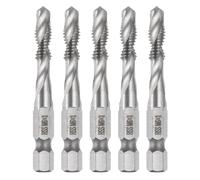 sourcing map 5pcs Combination Drill and Tap Bits, Metric M6 x 1 Thread 1/4" Hex Shank 4341 High Speed Steel Threading Screw Taps Machine Drilling Tapping Tool Kit