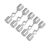 sourcing map 5Pcs Cord End Cap 9.5mm ID Silver Copper Column Barrel End Caps for DIY Bracelets Necklaces Tassels Leather Cord