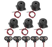 sourcing map 5Pcs DC3-24V 100dB 3500Hz Electronic Piezo Buzzer Alarm Sounder Active Continuous Beep Sound with 9V t Type Battery Connector for Motorcycle Golf Car t Vehicles Car Alarm, Black