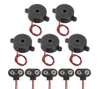 sourcing map 5Pcs DC3-24V 90dB 2800Hz Electronic Piezo Buzzer Alarm Sounder Active Continuous Beep Sound with 9V t Type Battery Connector for Motorcycle Golf Car t Vehicles Car Alarm, Black
