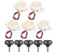 sourcing map 5Pcs DC3-24V 90dB 3100Hz Electronic Piezo Buzzer Alarm Sounder Active Intermittent Beep Sound with 9V t Type Battery Connector for Motorcycle Golf Car t Vehicles Car Alarm, White