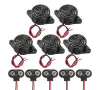sourcing map 5Pcs DC3-24V 90dB 3100Hz Electronic Piezo Buzzer Alarm Sounder Active Intermittent Beep Sound with 9V t Type Battery Connector for Motorcycle Golf Car t Vehicles Car Alarm, Black