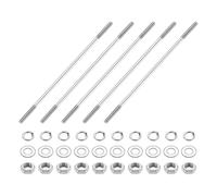 sourcing map 5pcs Double Ended Stud Screws, M4x130mm 304 Stainless Steel Dual Threaded Rod Bolts with Nuts and Flat & Lock Washers Double End Threaded Stud Screw Bolt for House Maintenance
