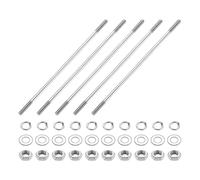 sourcing map 5pcs Double Ended Stud Screws, M4x200mm 304 Stainless Steel Dual Threaded Rod Bolts with Nuts and Flat & Lock Washers Double End Threaded Stud Screw Bolt for House Maintenance