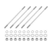 sourcing map 5pcs Double Ended Stud Screws, M5x120mm 304 Stainless Steel Dual Threaded Rod Bolts with Nuts and Flat & Lock Washers Double End Threaded Stud Screw Bolt for House Maintenance
