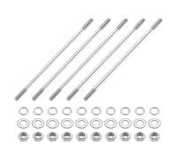 sourcing map 5pcs Double Ended Stud Screws, M5x140mm 304 Stainless Steel Dual Threaded Rod Bolts with Nuts and Flat & Lock Washers Double End Threaded Stud Screw Bolt for House Maintenance