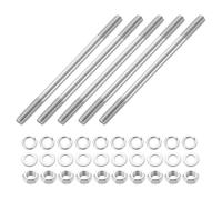 sourcing map 5pcs Double Ended Stud Screws, M6x90mm 304 Stainless Steel Dual Threaded Rod Bolts with Nuts and Flat & Lock Washers Double End Threaded Stud Screw Bolt for House Maintenance