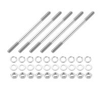 sourcing map 5pcs Double Ended Stud Screws, M8x130mm 304 Stainless Steel Dual Threaded Rod Bolts with Nuts and Flat & Lock Washers Double End Threaded Stud Screw Bolt for House Maintenance