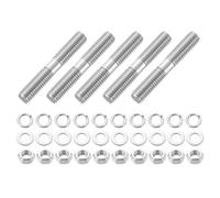 sourcing map 5pcs Double Ended Stud Screws, M8x50mm 304 Stainless Steel Dual Threaded Rod Bolts with Nuts and Flat & Lock Washers Double End Threaded Stud Screw Bolt for House Maintenance