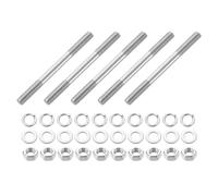 sourcing map 5pcs Double Ended Stud Screws, M8x90mm 304 Stainless Steel Dual Threaded Rod Bolts with Nuts and Flat & Lock Washers Double End Threaded Stud Screw Bolt for House Maintenance
