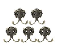 sourcing map 5pcs Dual Robe Hook Metal Wall Mounted Hooks Coat Clothes Towel Wall Clasp Bathroom Hanger w Screws Home Storage, Bronze Tone
