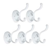 sourcing map 5pcs Dual Robe Hook Zinc Alloy Wall Mounted Hooks DIY Coat Towel Wall Clasp Bathroom Hanger w Screws Home Storage, White