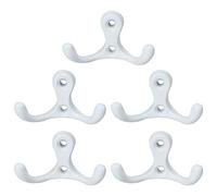 sourcing map 5pcs Dual Wall Hooks Zinc Alloy Wall Mounted Scarf Coat Double Prong Robe Hooks Clothes Hanger Holder w Screws, White