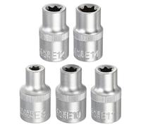 sourcing map 5pcs E-Torx Socket 1/2" Drive E8/E10/E11/E12/E14 Star Metric Socket 1.5" Length External Torx Shallow Sleeve 35K Alloy Steel Chrome 6 Point Spline Sleeve for Auto Repairs