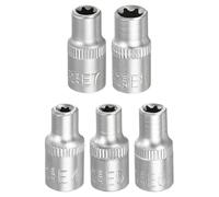 sourcing map 5pcs E-Torx Socket 1/4" Drive E4/E5/E6/E7/E8 Star Metric Socket 1" Length External Torx Shallow Sleeve 35K Alloy Steel Chrome 6 Point Spline Sleeve for Auto Repairs