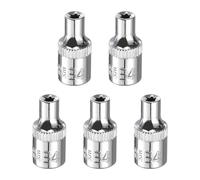 sourcing map 5pcs E-Torx Socket 1/4" Drive E4 Star Female Socket 1" Length External Torx Deep Sleeve CR-V Chrome Plating 6 Point Spline Sleeve for Auto Repairs Home Maintenance