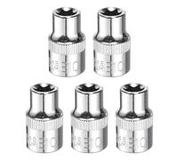 sourcing map 5pcs E-Torx Socket 3/8" Drive E10 Star Female Socket 1.1" Length External Torx Deep Sleeve CR-V Chrome Plating 6 Point Spline Sleeve for Auto Repairs Home Maintenance