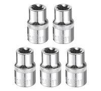 sourcing map 5pcs E-Torx Socket 3/8" Drive E11 Star Female Socket 1.1" Length External Torx Deep Sleeve CR-V Chrome Plating 6 Point Spline Sleeve for Auto Repairs Home Maintenance