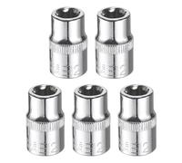 sourcing map 5pcs E-Torx Socket 3/8" Drive E12 Star Female Socket 1.1" Length External Torx Deep Sleeve CR-V Chrome Plating 6 Point Spline Sleeve for Auto Repairs Home Maintenance