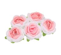 sourcing map 5pcs Flower Sew On Patches, Crochet Floral Petals Handmade Crochet Flowers Appliques Embellishments for DIY Hair Clothes Wedding Party Craft, Gradient Pink