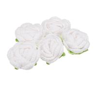 sourcing map 5pcs Flower Sew On Patches, Crochet Floral Petals Handmade Crochet Flowers Appliques Embellishments for DIY Hair Clothes Wedding Party Craft, White