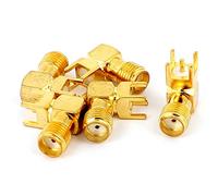 sourcing map 5pcs Gold Tone SMA Female to Male 90 Degree Solder PCB Mount RF Connector
