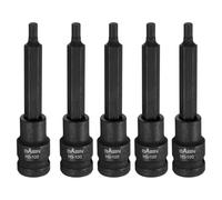 sourcing map 5pcs H5 Hex Bit Socket 100mm/3.94" Length 1/2" Square Drive Metric Extension Impact Bit Power Nut Driver Set S2 Steel Socket Ratchet Wrench Bits, Black