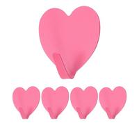 sourcing map 5Pcs Heart Shaped Decorative Wall Hooks, Metal Self Adhesive Towel Hook Heavy Duty Sticky Wall Hangers for Bathroom, Kitchen, Home and Office Hanging Keys, Coats, Rose Red