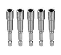 sourcing map 5pcs Hex Nut Driver Drill Bit 1/4" 6-Point Socket 1/4" Hex Shank Nut Setter CR-V Steel Quick-Change Nut for Power Drill Impact Drivers, Silver Tone
